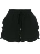 Carven Frill Side Drawstring Shorts, Women's, Size: 36, Black, Silk/polyester/acetate