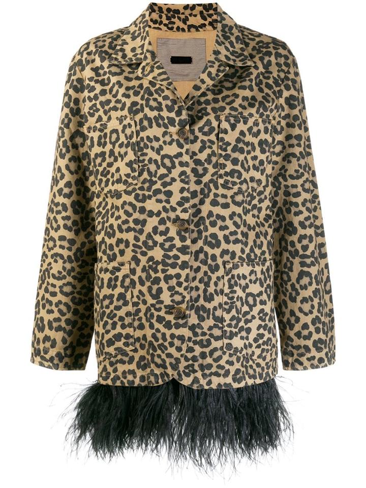 Simonetta Ravizza Feather Trim Leopard Print Coat - Neutrals