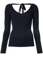 Adam Lippes Ribbed V-neck Sweater With Ribbon Detail - Blue