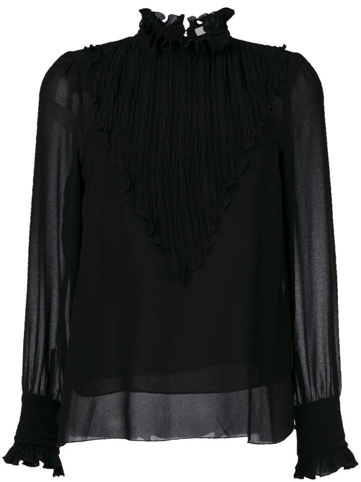 See By Chloé High Neck Plisse Pleated Top - Black