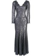 Tadashi Shoji Sequin Embroidered Evening Dress - Grey