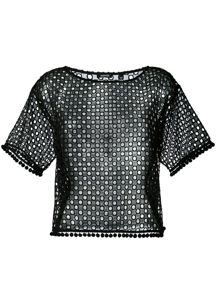 Aspesi - Sheer Short Sleeve Blouse - Women - Silk/cotton - 44, Black, Silk/cotton