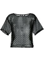 Aspesi - Sheer Short Sleeve Blouse - Women - Silk/cotton - 44, Black, Silk/cotton