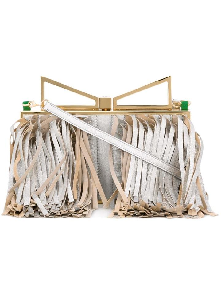 Sara Battaglia Lady Clutch, Women's, Grey, Calf Leather
