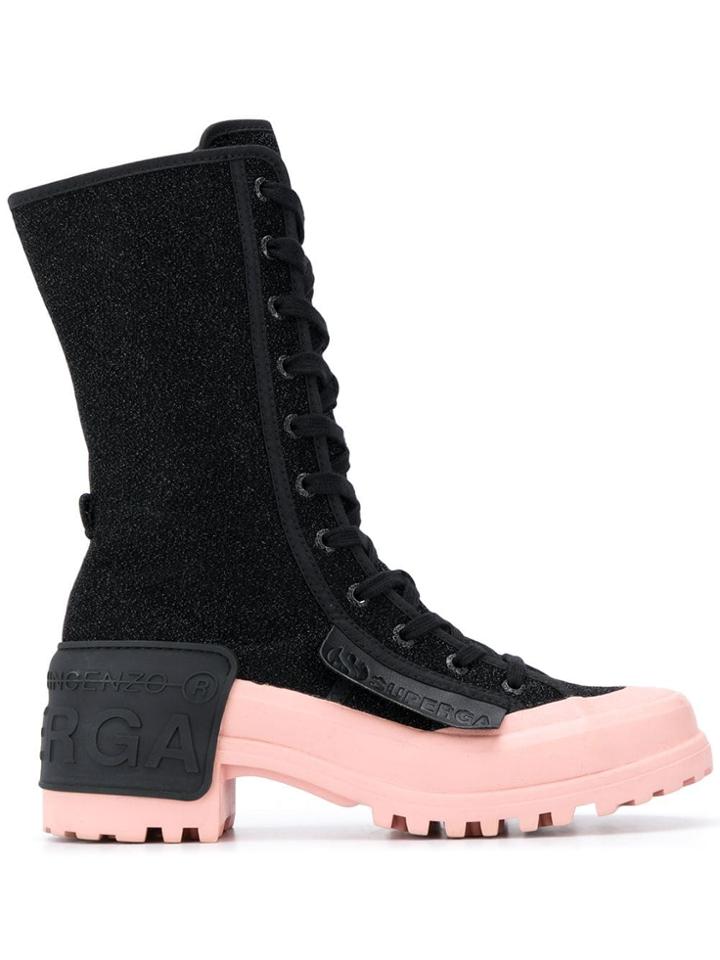 Marco De Vincenzo X Superga Rubber Patch Lace-up Boots - Black