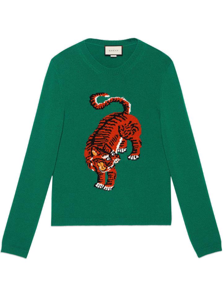 Gucci - Intarsia Tiger Jumper - Men - Wool - L, Green, Wool