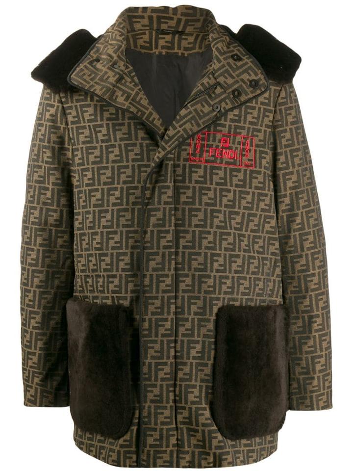 Fendi Monogram Logo Parka - Brown