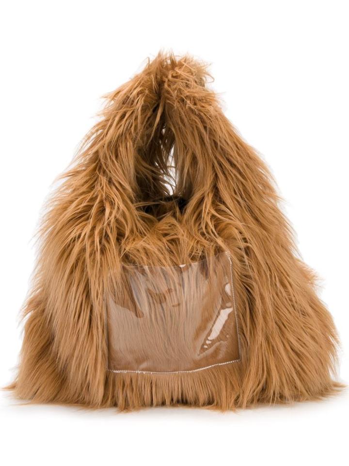 Mm6 Maison Margiela Faux Fur Hobo Tote, Women's, Brown