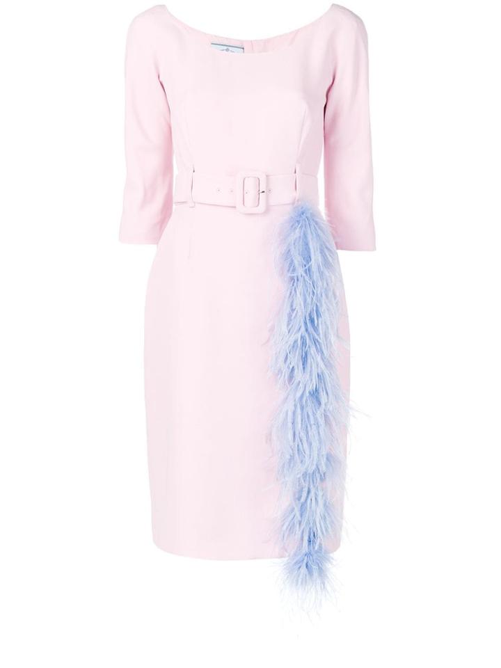 Prada Feather Trim Dress - Pink