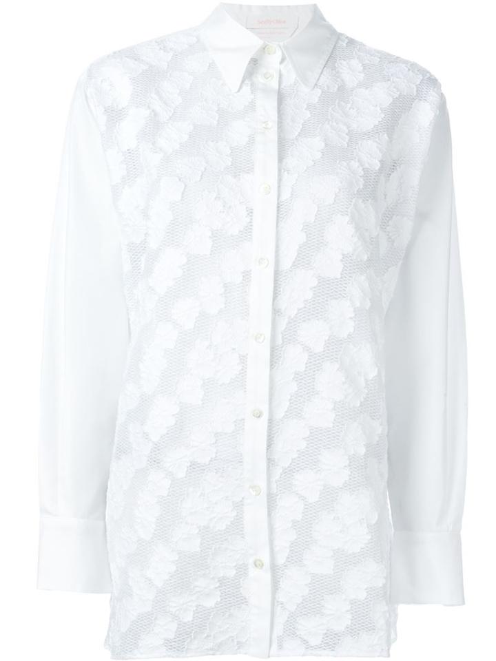 See By Chloé Embroidered Flower Mesh Shirt, Women's, Size: 42, White, Cotton