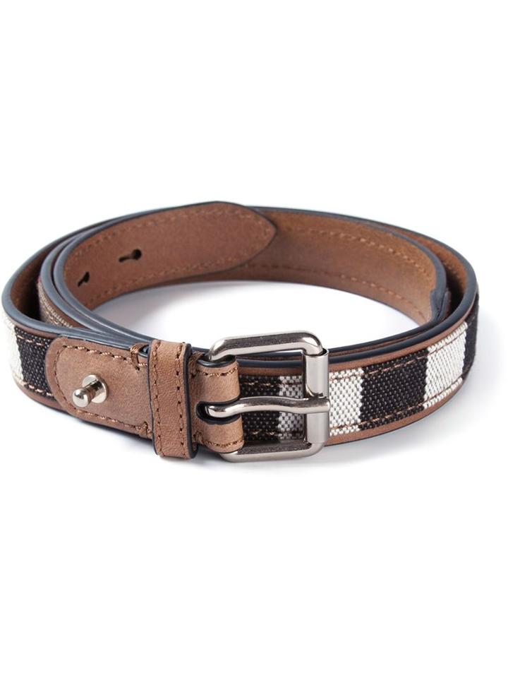 Burberry Striped Buckle Belt, Women's, Size: 85, Brown, Leather