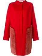 Liska Cashmere Pocket Detail Coat, Women's, Size: 42, Red, Cashmere/mink Fur/silk