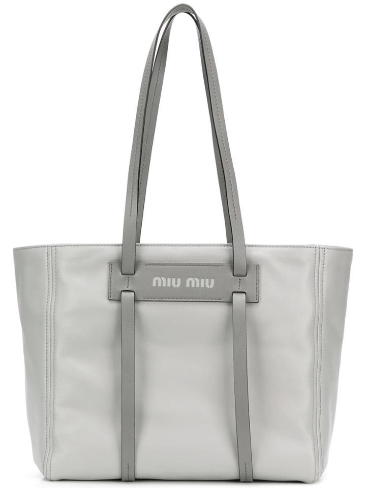Miu Miu Grace Lux Leather Tote - Grey