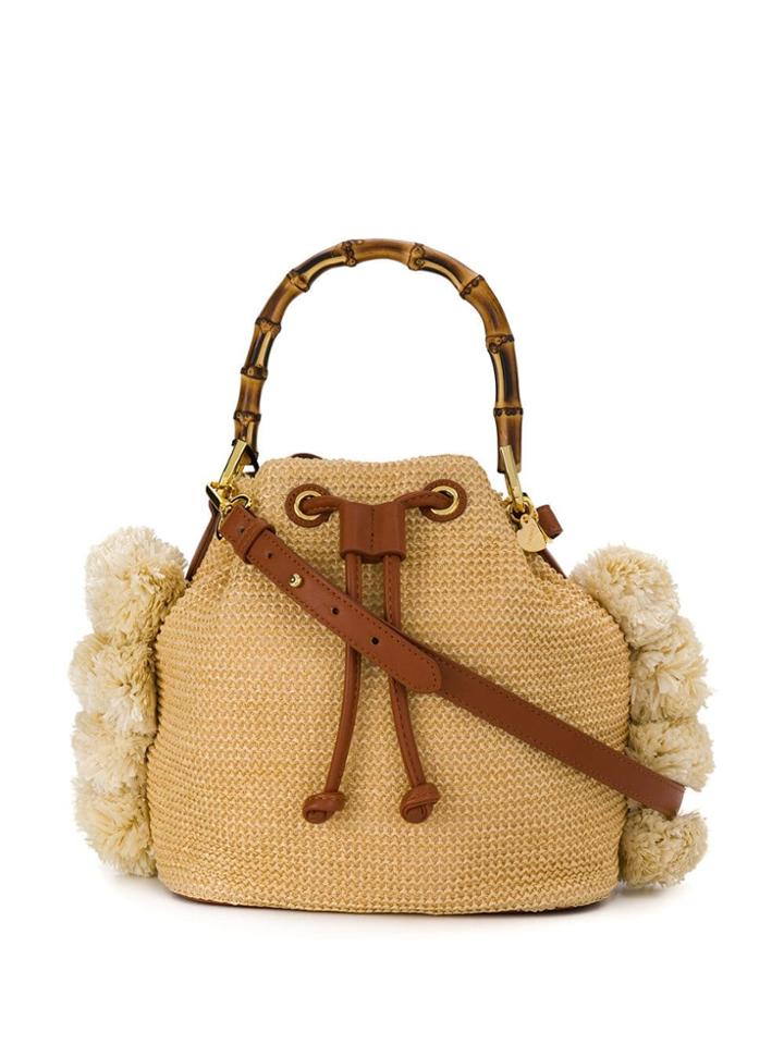 Twin-set Straw Bucket Bag With Bamboo Handle - Neutrals