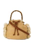 Twin-set Straw Bucket Bag With Bamboo Handle - Neutrals