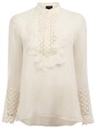 Giambattista Valli Ruffle Bib Blouse, Women's, Size: 40, White, Cotton/polyamide/polyester/silk