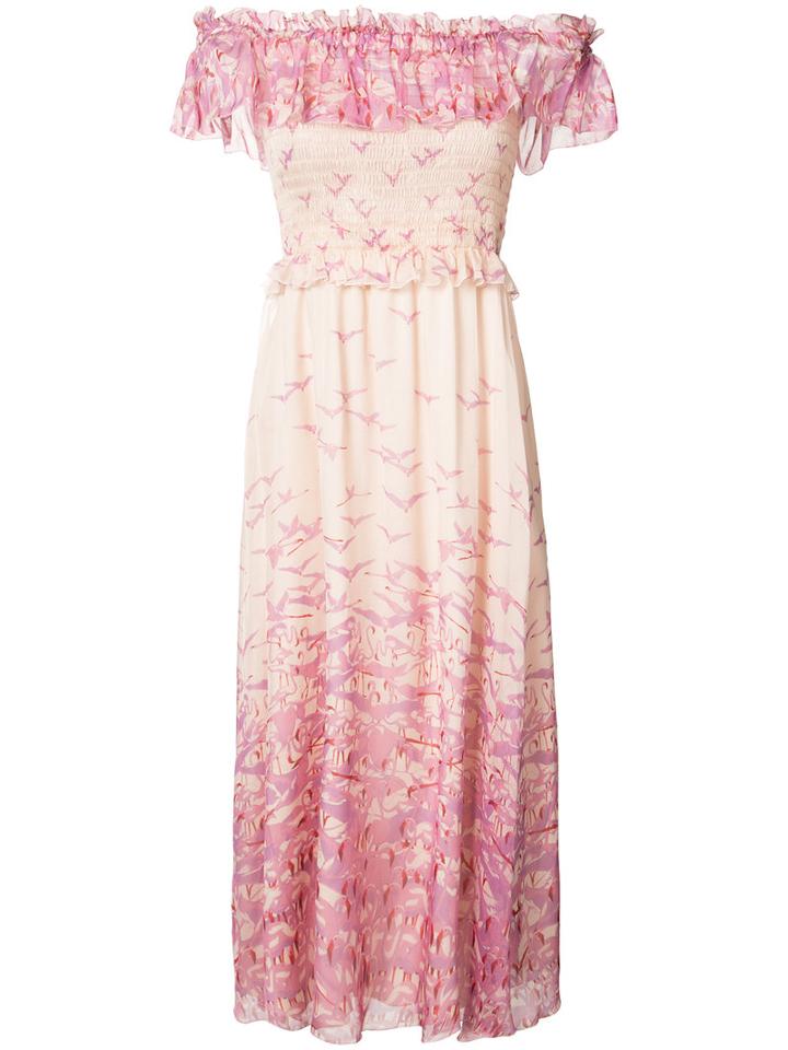 Giamba Bardot Bird Print Dress, Women's, Size: 42, Pink/purple, Silk/polyester