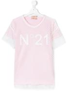 No21 Kids Logo Print Mesh Layer T-shirt - Pink & Purple
