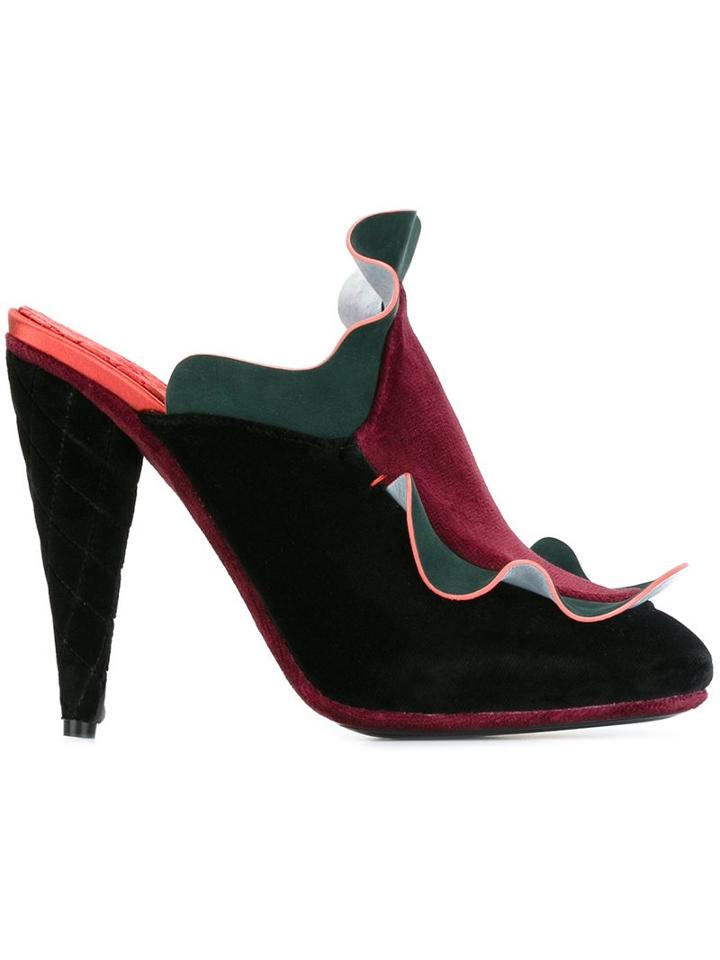 Fendi Frill Trim Velvet Mules
