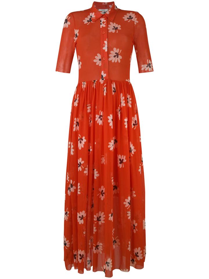 Ganni Flared Floral Maxi Dress - Yellow & Orange