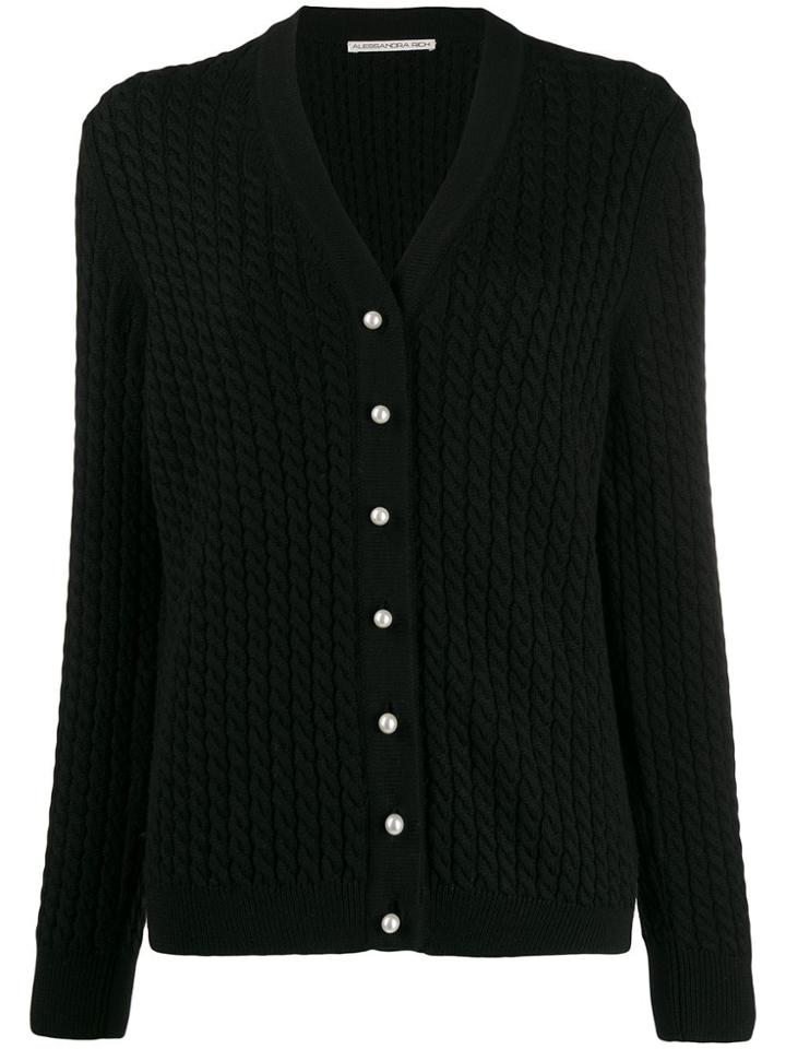 Alessandra Rich Cable Knit Cardigan - Black
