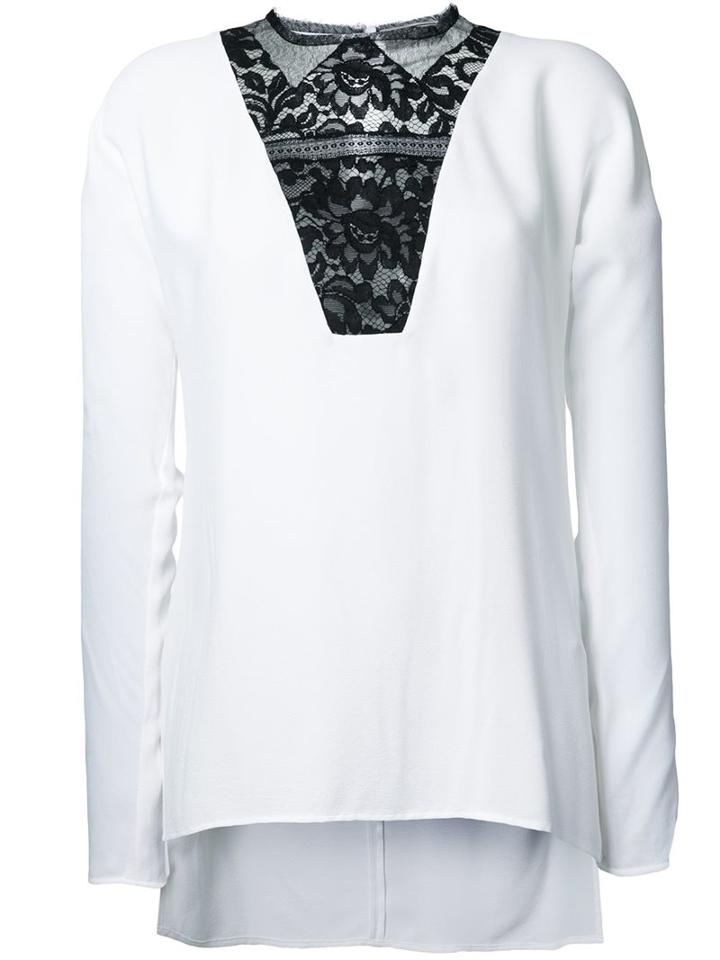 Lanvin Lace V-neck Top, Women's, Size: 36, White, Silk/acetate