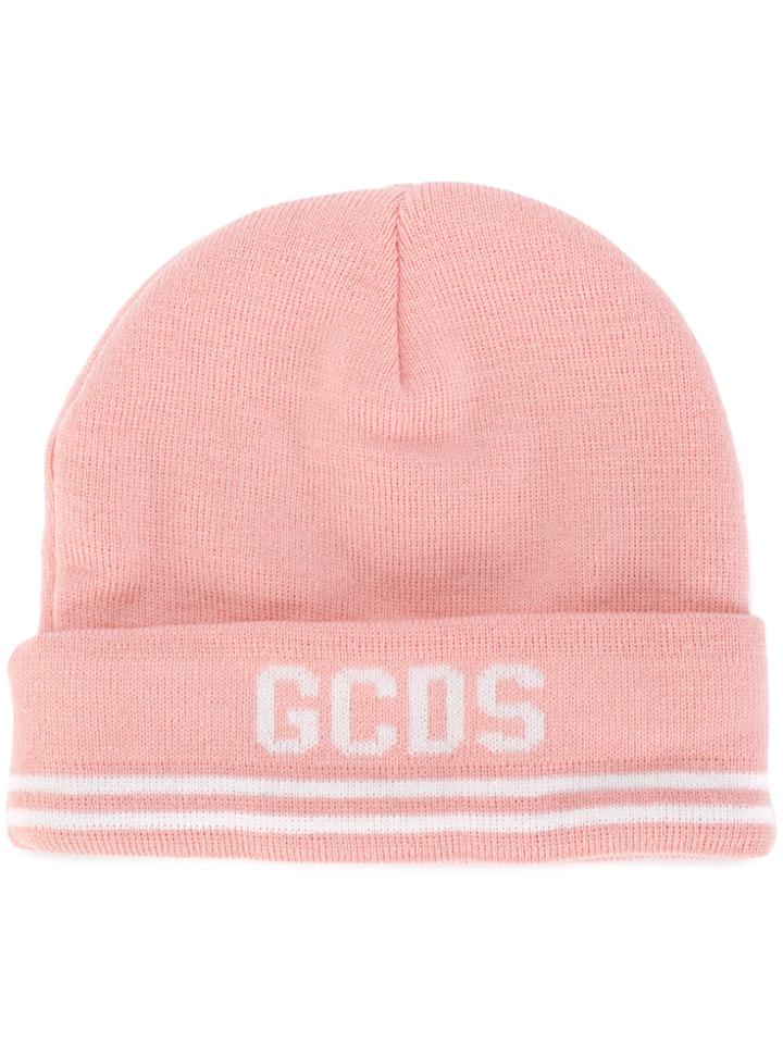 Gcds Stripe Logo Beanie - Pink & Purple