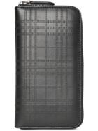 Burberry Perforated Check Leather Ziparound Wallet - Black