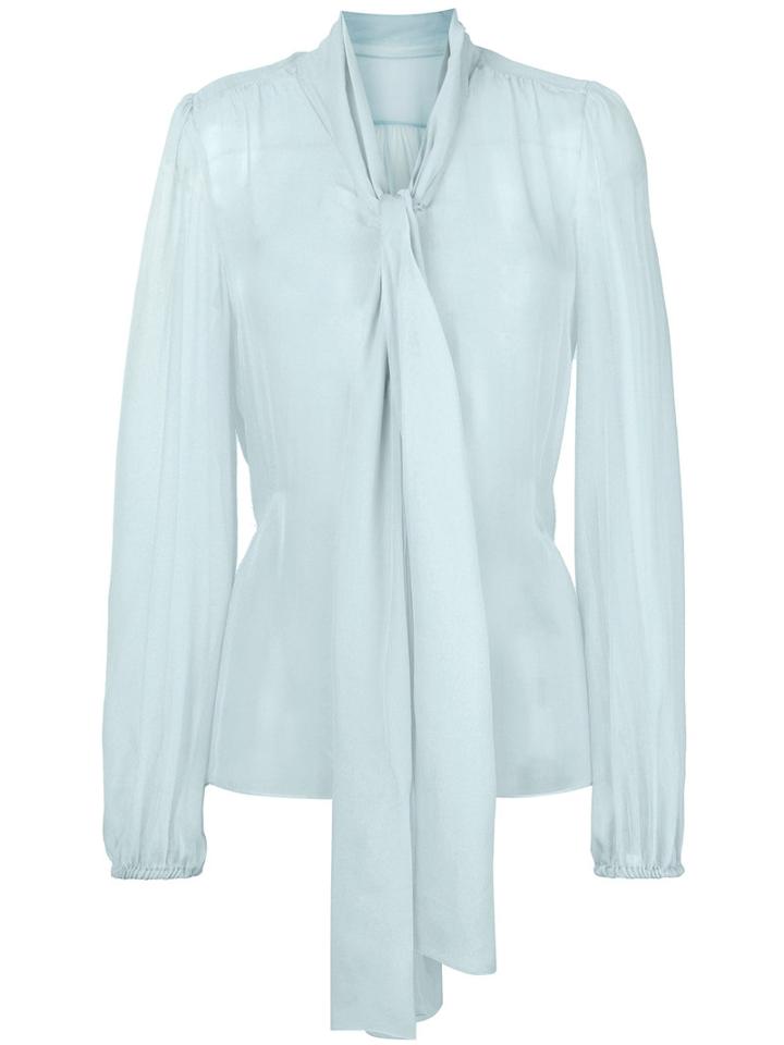 Dolce & Gabbana - Chiffon Pussybow Blouse - Women - Silk - 44, Blue, Silk