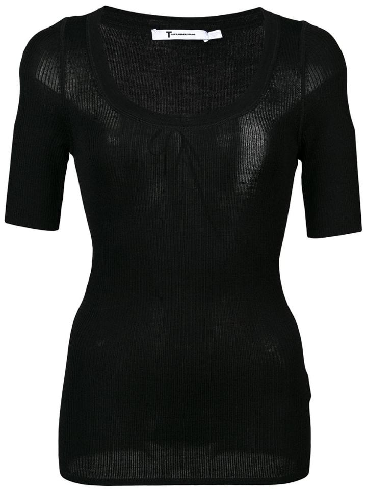 T By Alexander Wang Ribbed Knit Jersey Top - Black