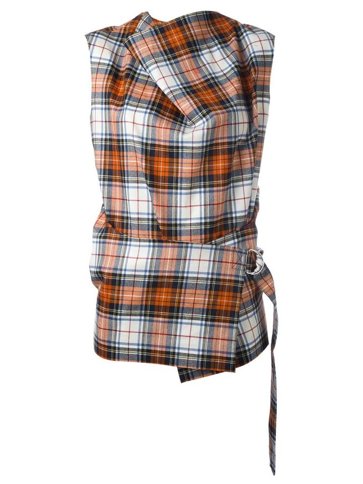 Cédric Charlier Checked Sleeveless Blouse, Women's, Size: 40, Red, Virgin Wool/other Fibers