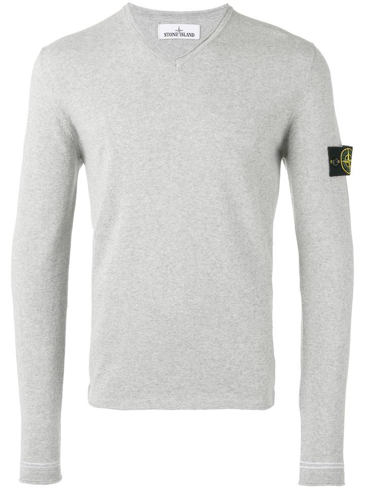 Stone Island - V-neck Jumper - Men - Cotton - L, Grey, Cotton
