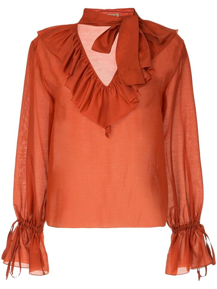 Flow The Label Ruffled Neck Blouse - Yellow & Orange