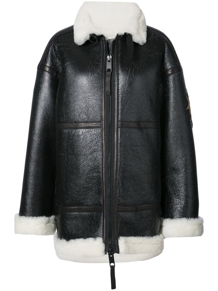 Vera Wang Metallic Patches Oversized Jacket - Black