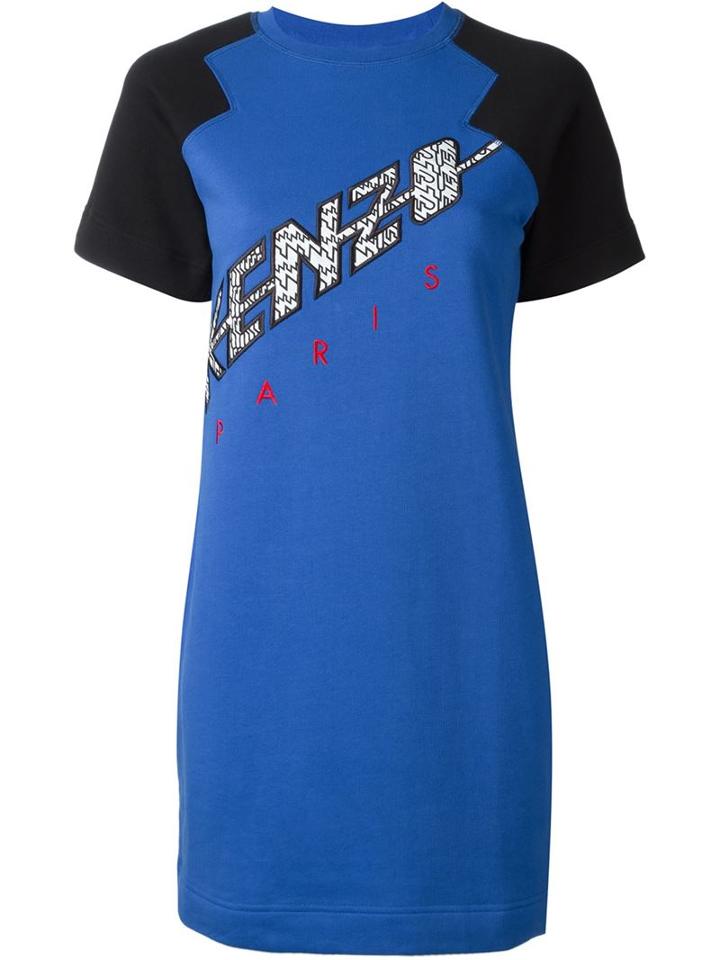 Kenzo Diagonal Stripe Kenzo Sweatshirt Dress, Women's, Size: M, Blue, Cotton