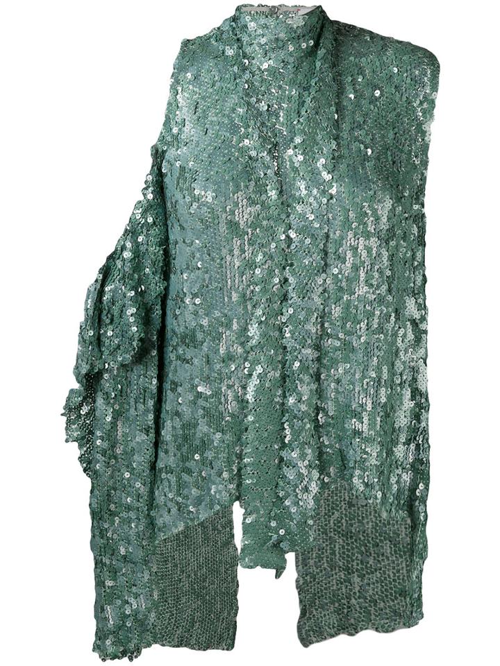 Magda Butrym - Asymmetric Sleeve Top - Women - Silk/polyester - 36, Green, Silk/polyester