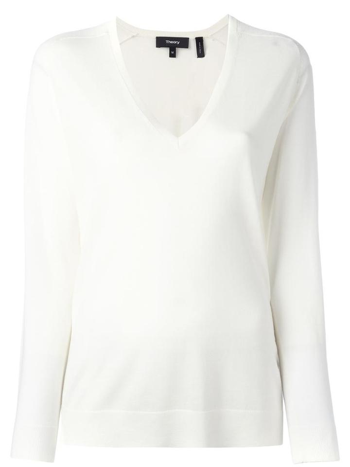 Theory V-neck Jumper, Women's, Size: Large, White, Merino