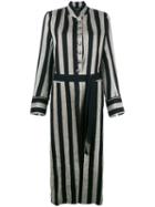 Ann Demeulemeester Striped Long Coat, Women's, Size: 38, Black, Linen/flax/polyester/cotton/rayon