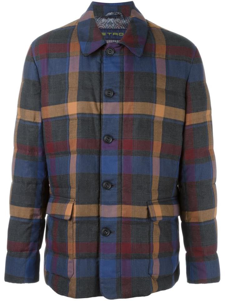 Etro Checked Jacket, Men's, Size: Xxl, Viscose/acetate/feather Down