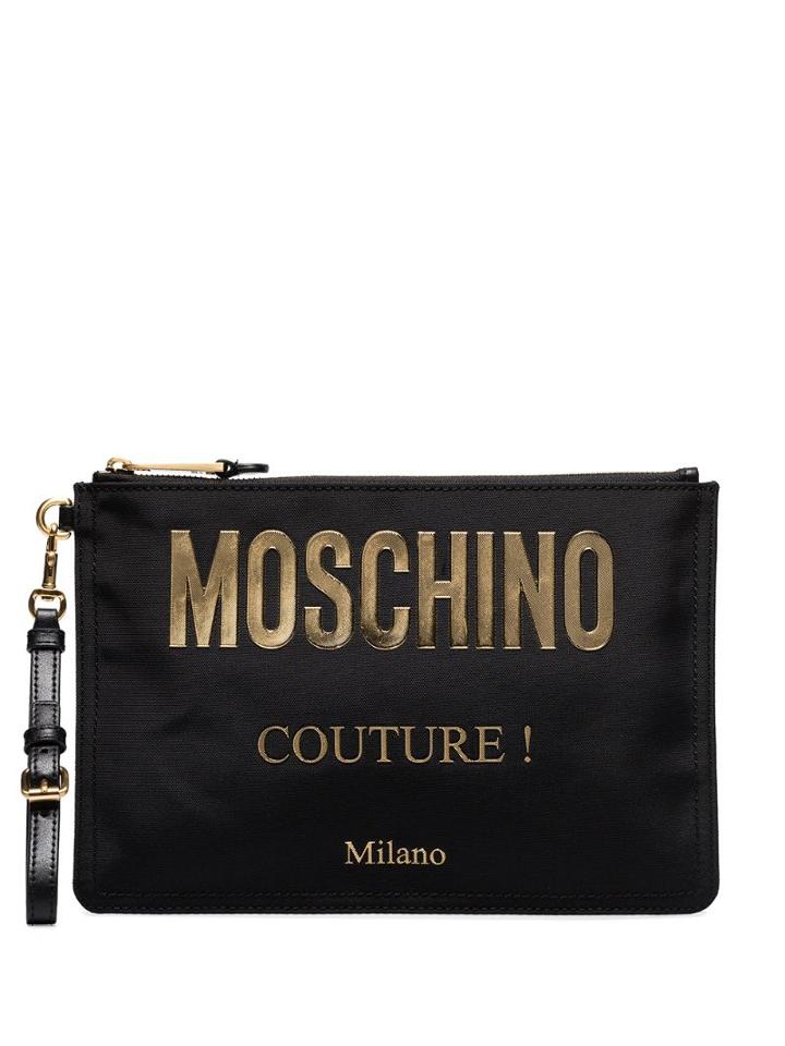Moschino Logo Plaque Pouch Bag - Black