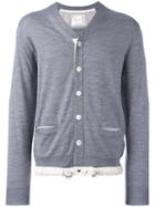 Sacai Drawstring Cardigan, Men's, Size: 4, Grey, Cotton/polyester/wool