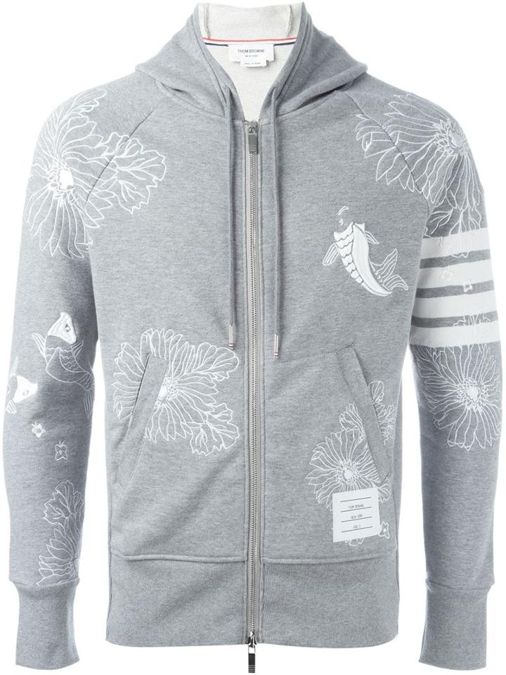 Thom Browne Embroidered Details Zipped Hoodie