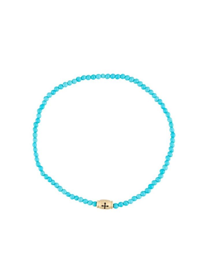 Luis Morais 14kt Gold Cross Barrel Bracelet, Adult Unisex, Blue