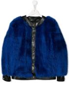 Balmain Kids Teen Faux Fur Bomber Jacket - Blue