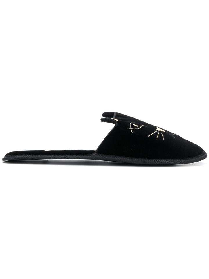 Charlotte Olympia Cat Slippers - Black