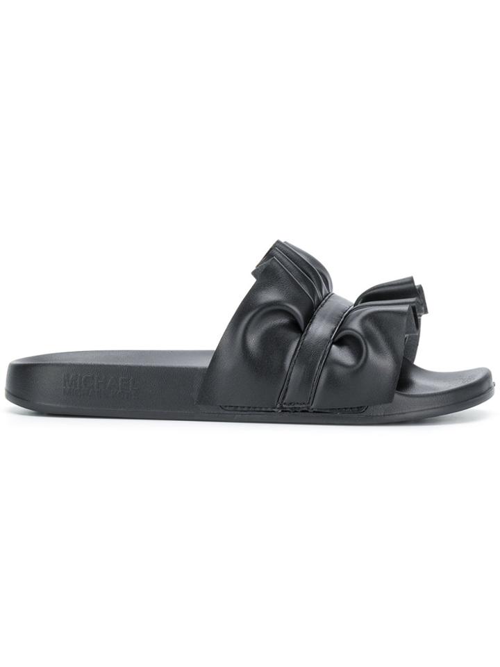 Michael Michael Kors Ruffle Trim Slides - Black