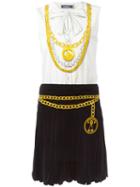 Moschino Chain Print Fitted Dress, Women's, Size: 42, Black, Viscose/other Fibers