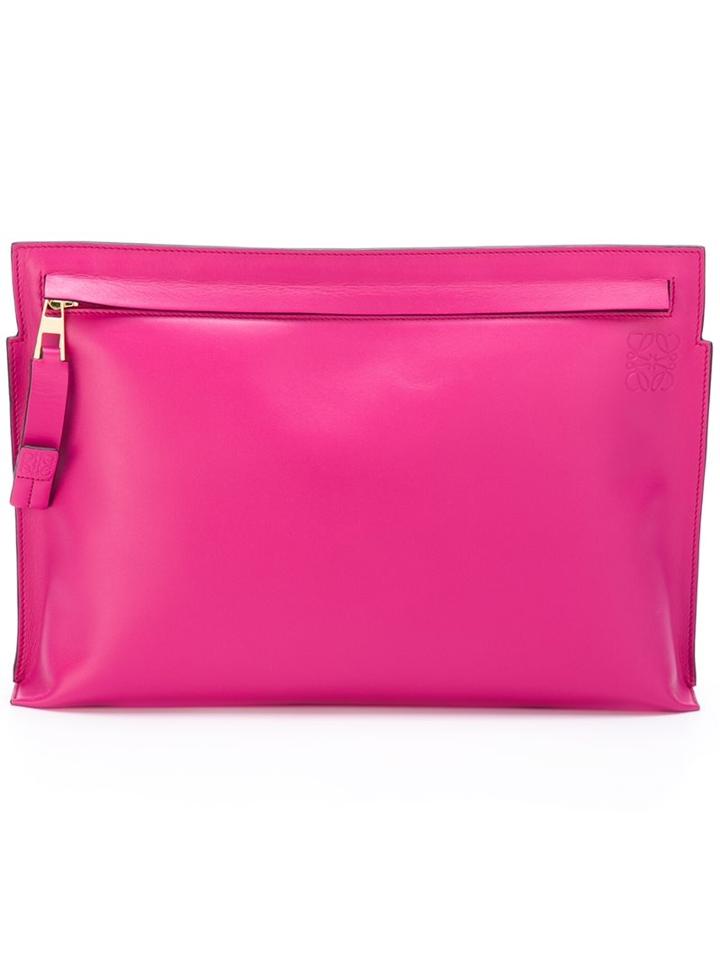 Loewe Large 't' Clutch Bag, Women's, Pink/purple