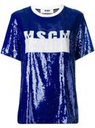 Msgm Sequinned Logo T-shirt - Blue