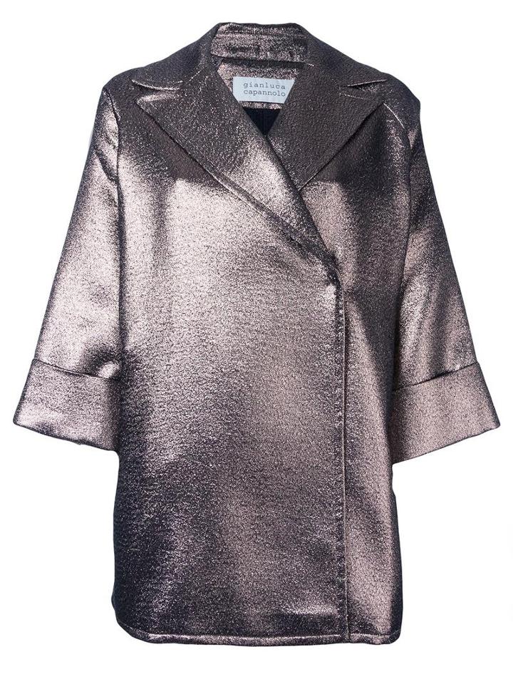 Gianluca Capannolo Metallic (grey) 'emma' Coat, Women's, Size: 38, Cotton/acrylic/polyamide/other Fibers